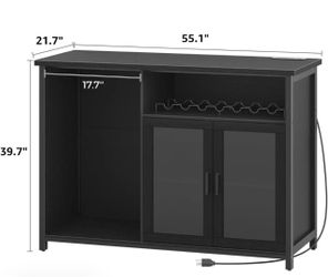 Black Bar Cabinet with Wine Rack and Power Outlet