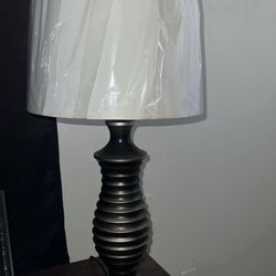 White and chrome table side lamp