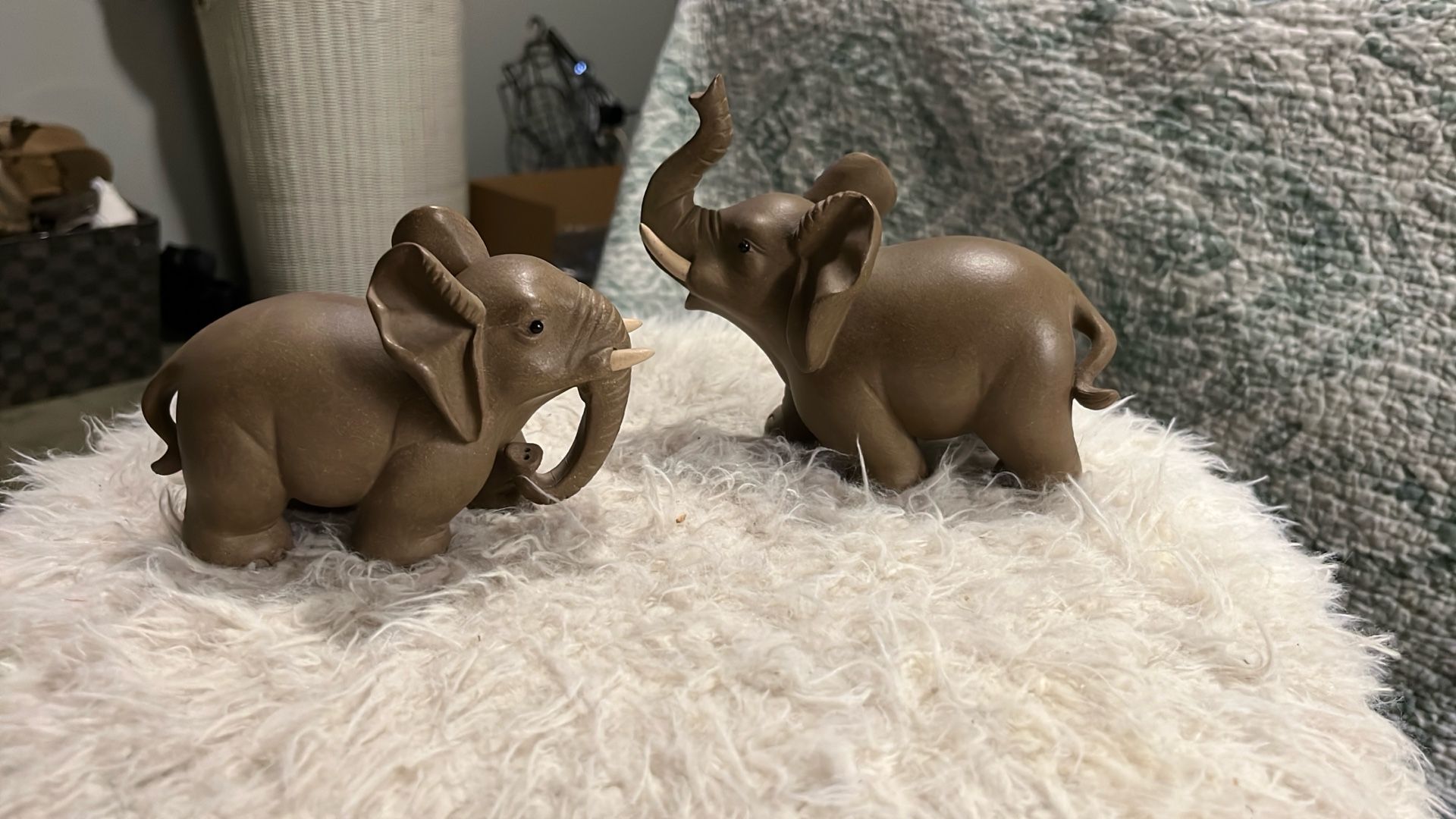Set Of Vintage Clay Mother And Child Elephants