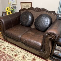 Antique Leather & Woolen Fabric Loveseat gut