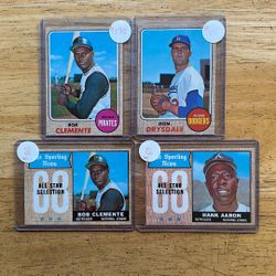 1968 Topps Baseball Cards of Drysdale, Aaron & (2) Clemente’s (All Pack Fresh Nr/Mt)