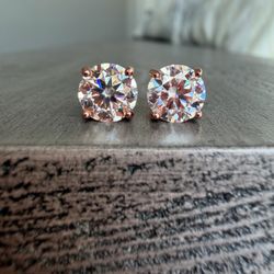 2.4CT 7MM Moissanite Solitaire 14k rose gold over silver Stud 925 Silver Earrings (screw-backs)