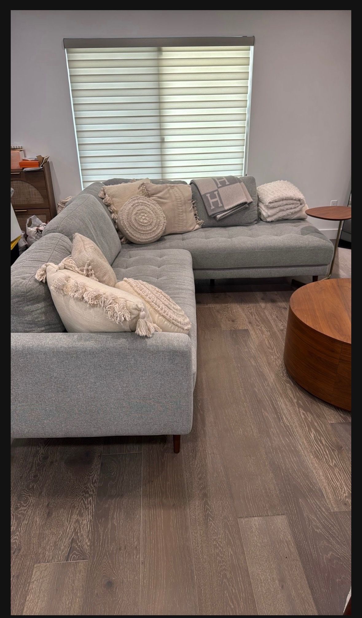 Grey Color Sectional Couch With Pillows For Sale