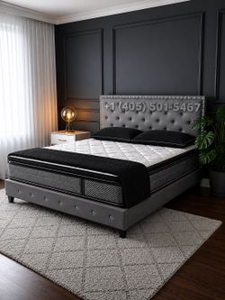 BRAND NEW KING SIZE GRAY BED FRAME WITH NEW 13 INCH PILLOW TOP MATTRESS/FAST DELIVERY
