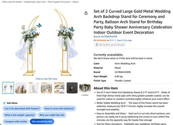 Gold Metal Wedding Arch Backdrop Stands - Set of 2 - Party Decor