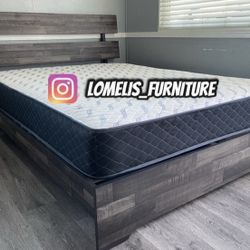 Queen Grey Aticus Platform Bed With Ortho Mattress Included 