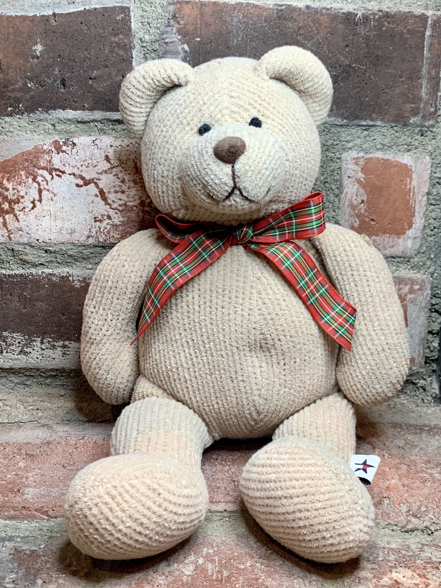 Tommy Hilfiger Commonwealth Knit 2000 Layette Teddy Bear Plush Plaid Bow 12”