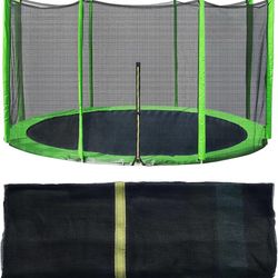 Trampoline Replacement Net for 12FT Round Frame Trampolines, Safety Enclosure Net with Zipper, Hooks, Pole Cover
