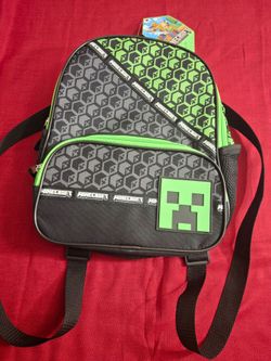 Minecraft Creeper Kids Backpack Polyester Zip Adjustable Straps Pockets Black