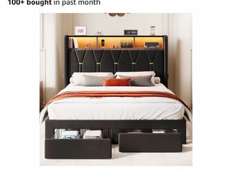 Queen size bed frame with usb charging and led lights
