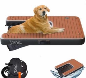 New DOK Dog-DOK Inflatable Dock Platform: Safe & Easy Water Access for Dogs Up to 250 lbs; Floating Non-Slip EVA Foam with Dog Boat Ramp for Pool Dock