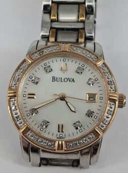Bulova Women's Two-Tone Stainless Steel Watch with Diamond Bezel w/New Battery