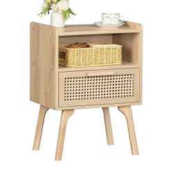 Nightstand, Boho Side Table with Drawer D((4)