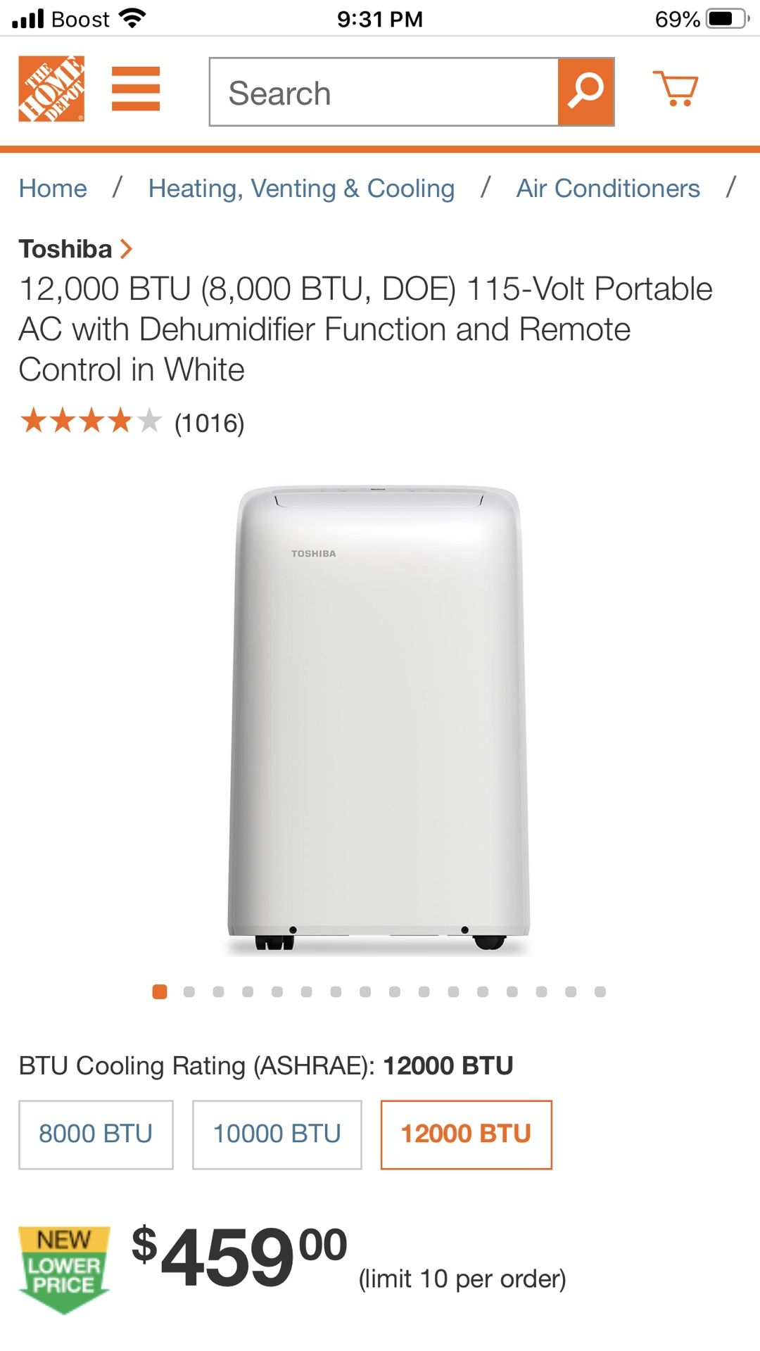 new ac toshiba portable 12000 btu