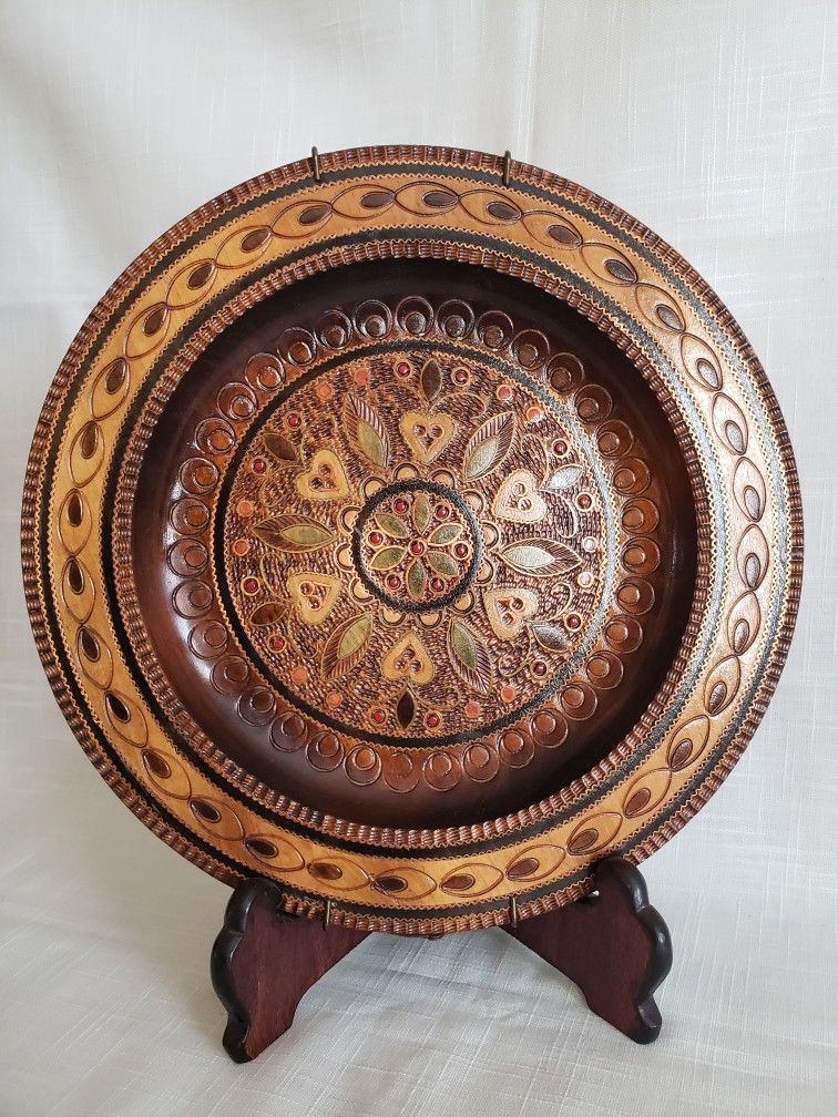 Decorative Polish Hand Carved Wooden Plate