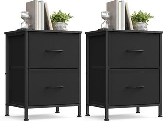 Nightstand with 2 Fabric Drawers, Bedside Table, Side End Table Set of 2 Small Dresser for Bedroom, Living Room, Modern basic, Ink Black, BELLAH Colle