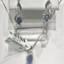 925 Sapphire Necklace with 925Screw Back Earrings