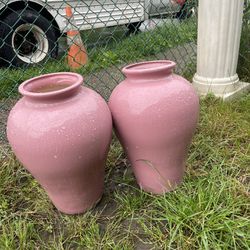 2 Large Pink Vases About 14”