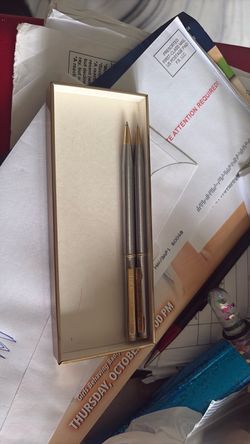 2 Phillip Morris USA Silver and Gold Pen and Pencil Set
