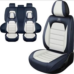 Car Seat Covers for Mercedes-Benz GLC -2025,Waterproof Soft Breathable PU Leather Seat Cover with Storage Pockets(Blue&White,Full Set
