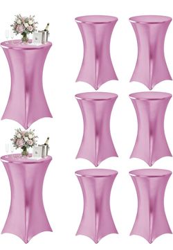 KeyWave Spandex Cocktail Table Covers - 32x43 Inch, Shiny Pink, 8 Pack