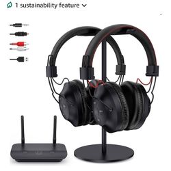 ROSIDA Dual Wireless Headphones for TV Watching with Transmitter, Headset Stand, TV Headphones for Seniors, 295FT Range with Optical, AUX, RCA,USB, Hi