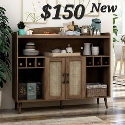 Rustic Brown Wine Cabinet Mid Century Style 