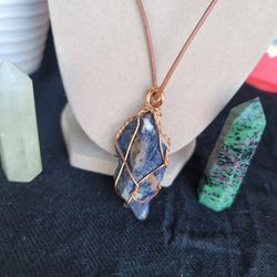 Handcrafted Copper Wrapped Blue  Sodalite Pendant Necklace 