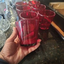 7 Hand Blow Ruby Red Glasses