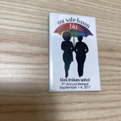 Button pin commemorating the 9th Annual Retreat of Black Lesbians United (BLU)