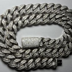 14K White Gold and Diamonds Cuban Link Chain 