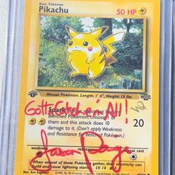 Gold Stamp Pika Signed By “Jason Paige “ Pokemon Song Singer 