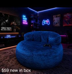 4FT Giant Bean Bag Chair with Memory Foam Filled, Velvet Cover blue