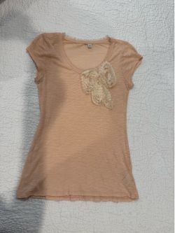 Nordstrom Peach Bow Applique Top with Frayed Trim - Size XS