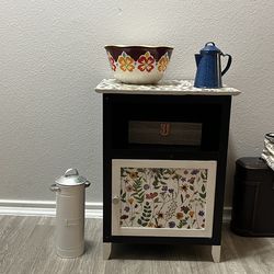 Vintage Look Modern Floral Pattern Decoupage End Table One Of It’s Kind.