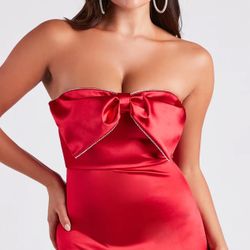 Red Satin Strapless Dress