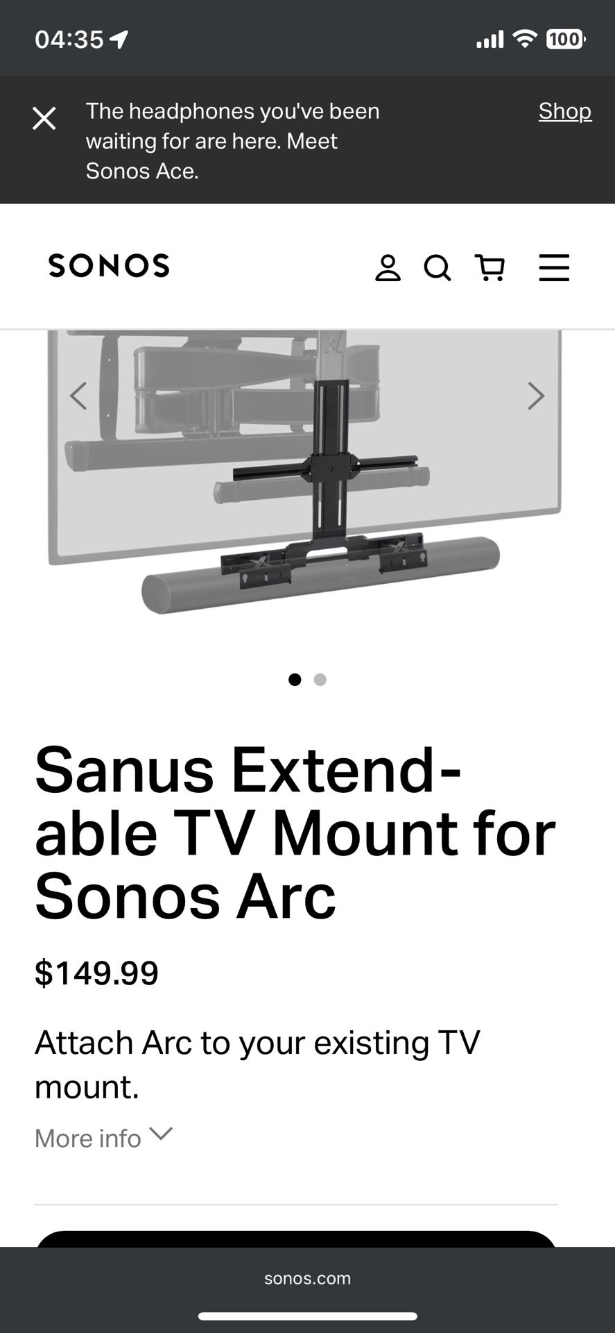 Sanus Extendable TV Mount for Sonos Arc