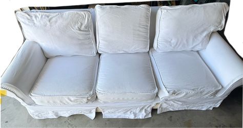 Ethan Allen 3-Seat Sofa – Cream/Off-White with White Slipcover