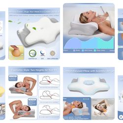 Cervical Neck Pillow, Memory Foam Pillows for Neck and Shoulder Pain Relief, 2 Heights Ergonomic Pillow with Breathable Ice Silk Cover, Neck Support P