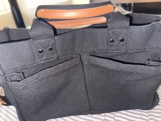 Dark Gray Canvas Tote Bag with Leather Handles