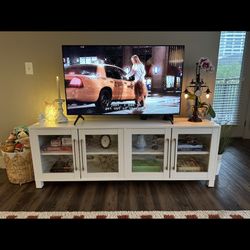 White TV Stand With Gold Hardware