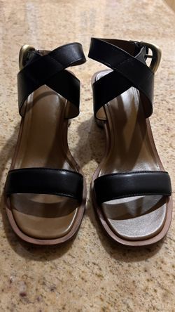 VINCE Dalia Block Heel Sandal (Women) Black Leather size 7.5