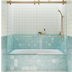 Glass Warehouse
Polaris 60 in. W x 66 in. H Sliding Frameless Bathtub Door with Square Hardware in Brushed Bronze with Clear Glass