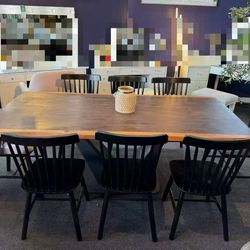 9-Piece Dining Table and Chair Set，$750