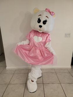 New Bear Mascot Happy Female With Pink Dress