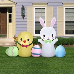 Easter Bunny, Chick & Eggs Airblown Collection Scene 4.5 ft Tall White