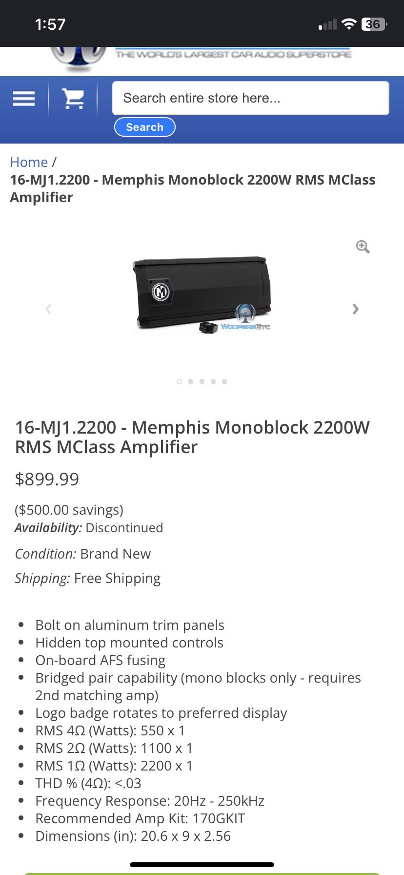 Memphis Car Amplifier 16-MJ1.2200