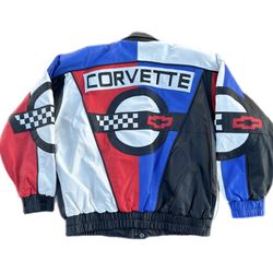 Vintage Corvette Leather Jacket Mens L Large N.L. Leather MULTICOLOR Classic