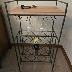 Crate And Barrel Floor Wine Bottle And Glass Rack In Pewter