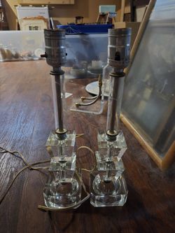 Vintage Art Deco Cut Glass Crystal Boudoir Table Lamps